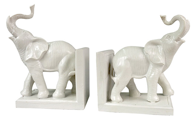 Resin Elephant Bookends White